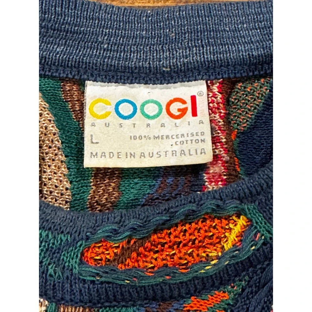 Vintage COOGI Australia Sweater Mens L 3D Knit Mercerised Cotton Multicolor 90s